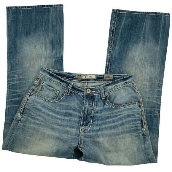 BKE Tyler Jeans Men's Size 32R Straight Leg Medium Wash Whiskers Stitched Denim - Picture 5 of 12